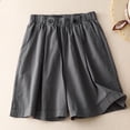 thumbnail image 2 of HOOMEUMY Women's Cotton Lien Shorts Casual Frayed&nbsp;Hem&nbsp;Loungewear Fashion Summer Shorts Elastic High Waist Hiking Comfy Beach Shorts Knee Length Bermuda Shorts Oversize Wide Leg Solid Color, 2 of 8
