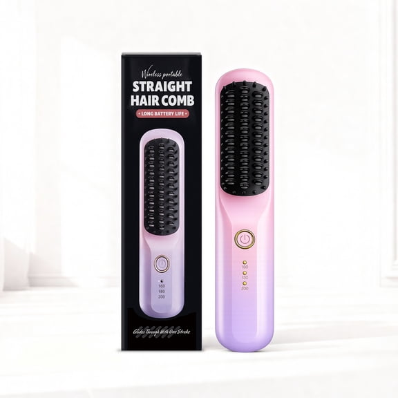 Tuscom Cordless Rechargeable Hair Straightener Brush - Portable Hot Comb with 4 Temperature Settings, Travel Size for Women