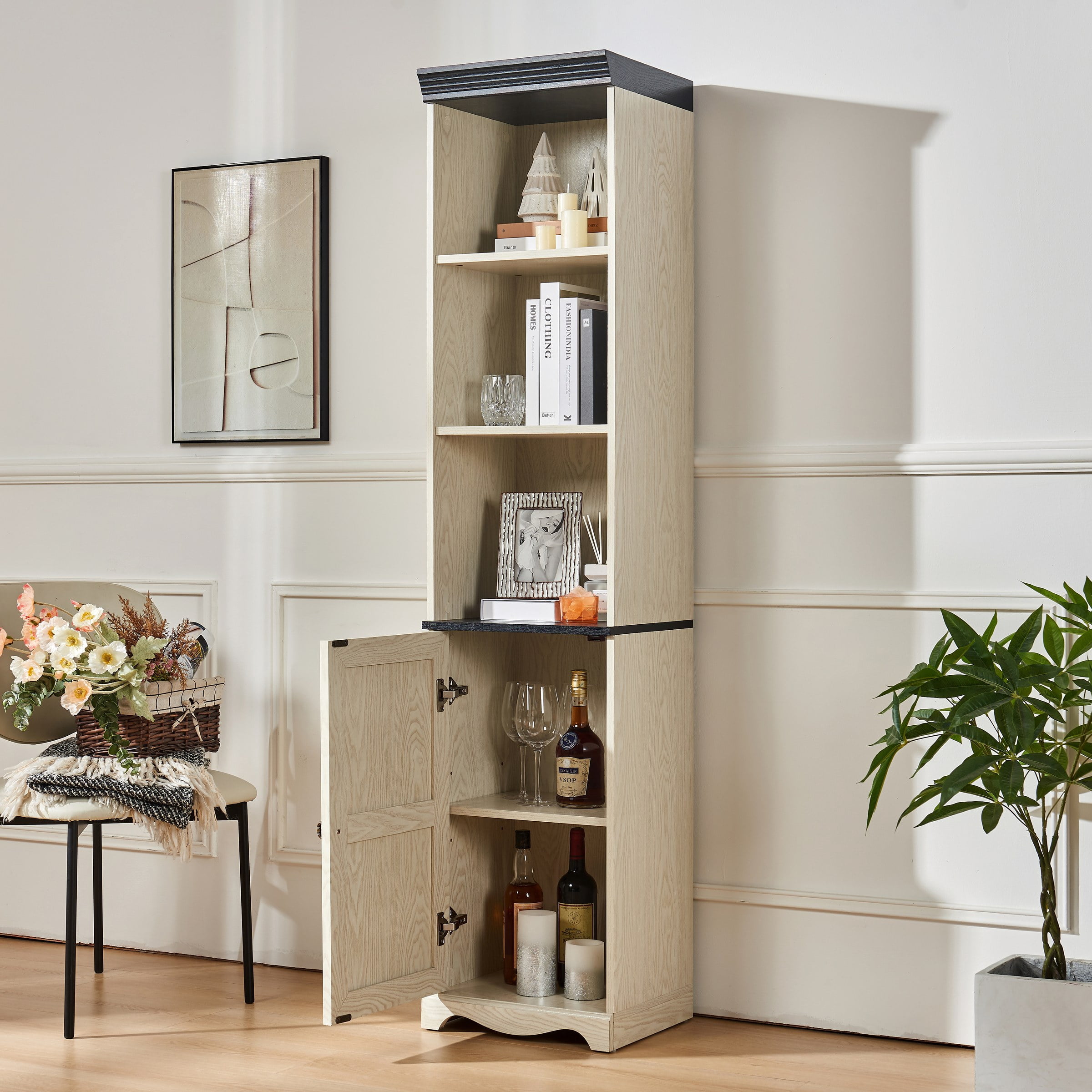 70.86"(180cm) Tall Free Combination Wood Storage Cabinet, Free-Standing Cube Cabinet with 5 Shelves, Living room Bookcase, Bedroom Display Cabinet Bookshelf