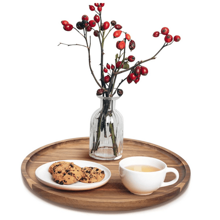 Manss Round Wood Tray, 11.8in Acacia Wooden Decorative Serving Tray for Coffee Table, Home Decor and Kitchen Countertop