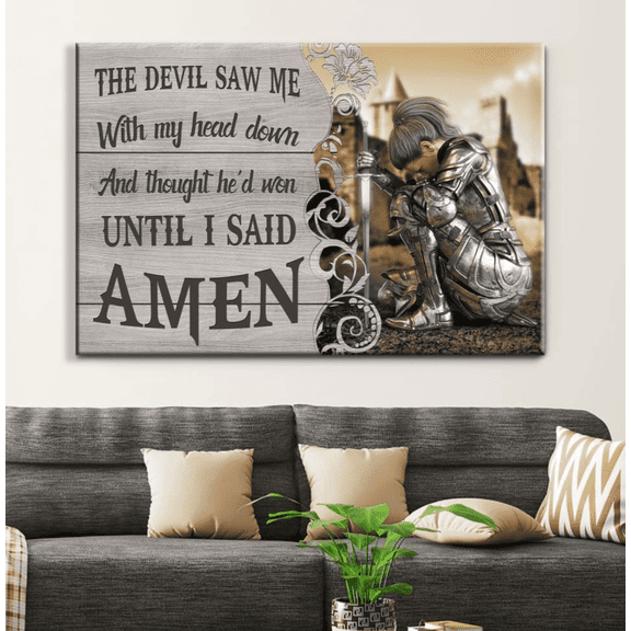 Vintage Woman Warrior of Christ Christian Canvas Wall Art Decor, Bible Verse Canvas Print Artwork, Inspirational Religious Home Decor for Office Living Room Bedroom, Christian Faith Gift Decor