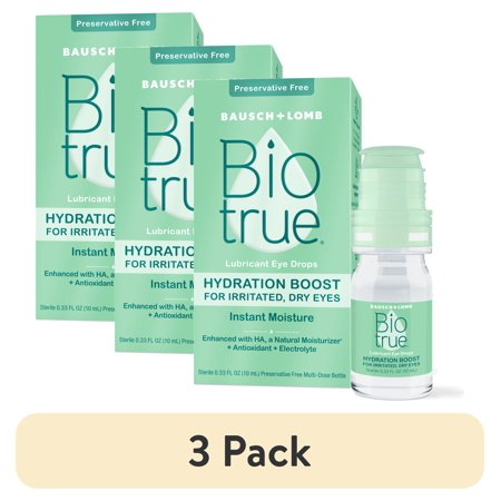 (3 pack) Biotrue Hydration Boost Preservative Free Eye Drops for Dry Eyes and Lubricant, 10 ml, 2 Pack