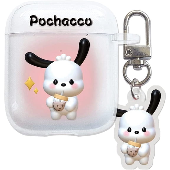 3D Cute Milk Tea Pochacco Dog Design Air pods Cover Fashion Portable Accessories Soft TPU Wireless Earphone Shockproof Protector Compatible with Airpods Pro with Dog Hanging