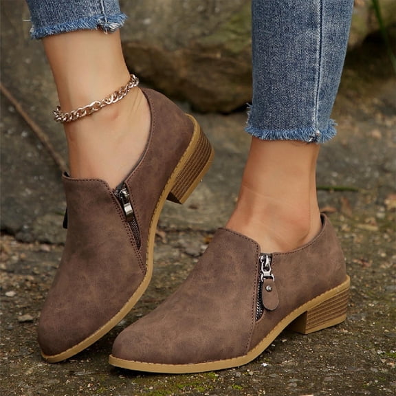 JUSLIO Boots for Women,Ankle Boots Low Heels Zipper Fashion Casual Comfort Pointed Toe Womens Boots