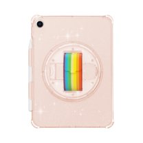 Allytech Glitter Case for Apple iPad 10.2" 9th 8th 7th Generation, iPad 10.2" 2021/2020/2019 - With Screen Protector Film Anti-Yellow Kickstand Shockproof Rotating Strap Case for Girls Women - Gold