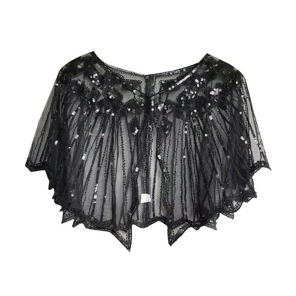 MEICHEN Shawl Wraps for Women, Women Cape Crochet Lace All Mesh Summer Beaded Sequin Flapper Dress Shawl for Party, Fall Winter Fashion Accessories