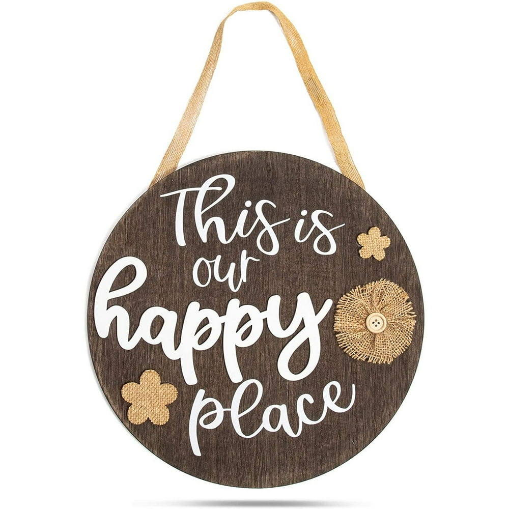 Wood Round Sign "This is Our Happy Place" 12" Hanging Wall Sign