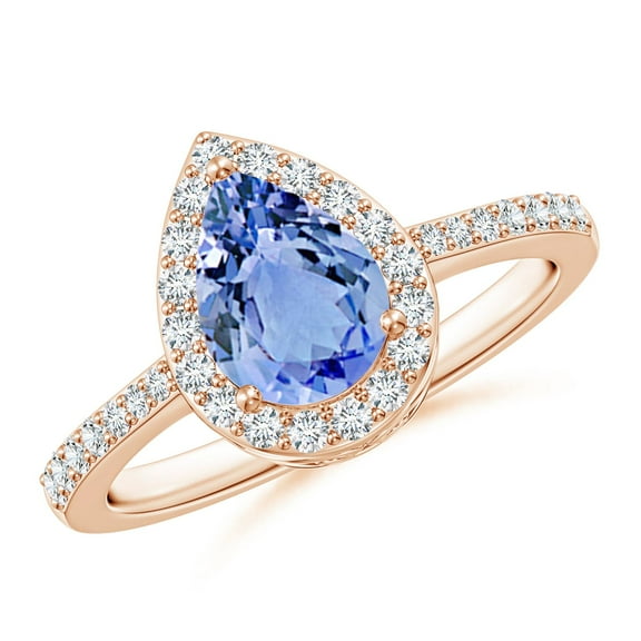 ANGARA Natural Pear 1.1 ct Tanzanite Ring with Diamond Halo in 14K Rose Gold for Women (Size-8x6mm) | December Birthstone, Birthday, Anniversary, Jewelry Gift for Women | Natural Tanzanite Ring