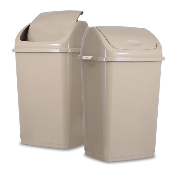 Drevy Kitchen Trash Can 13 Gallon with Swing Lid, Plastic Tall Garbage Can Outdoor and Indoor, Large 52 Qt Recycle Bin and Waste Basket for Home, Office, Garage, Patio, Restaraunt (Beige, 2 Pack)