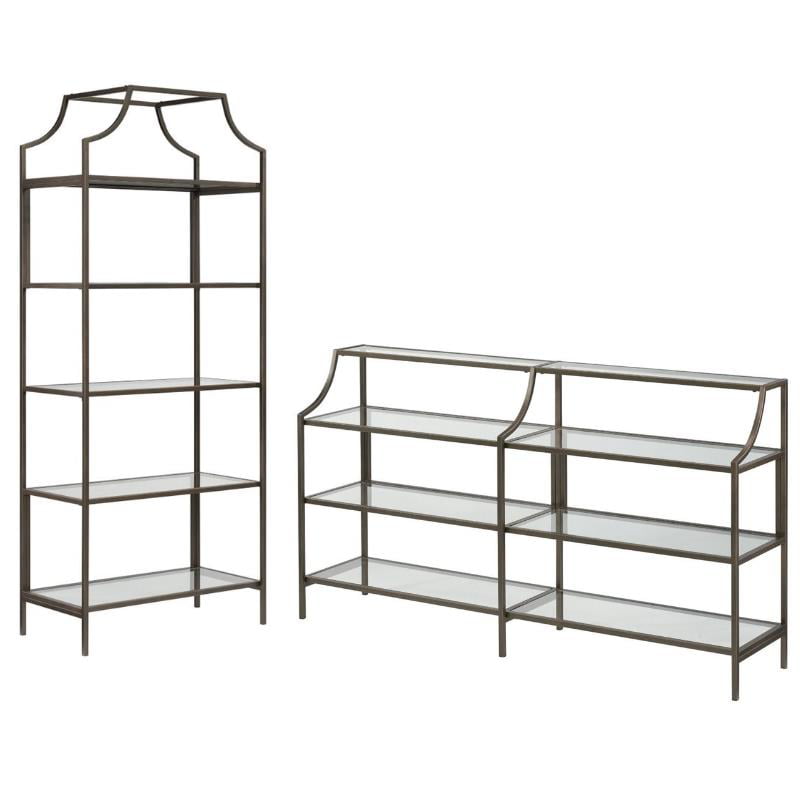 Shelf Console Table, Metal Frame Glass Top Shelves
