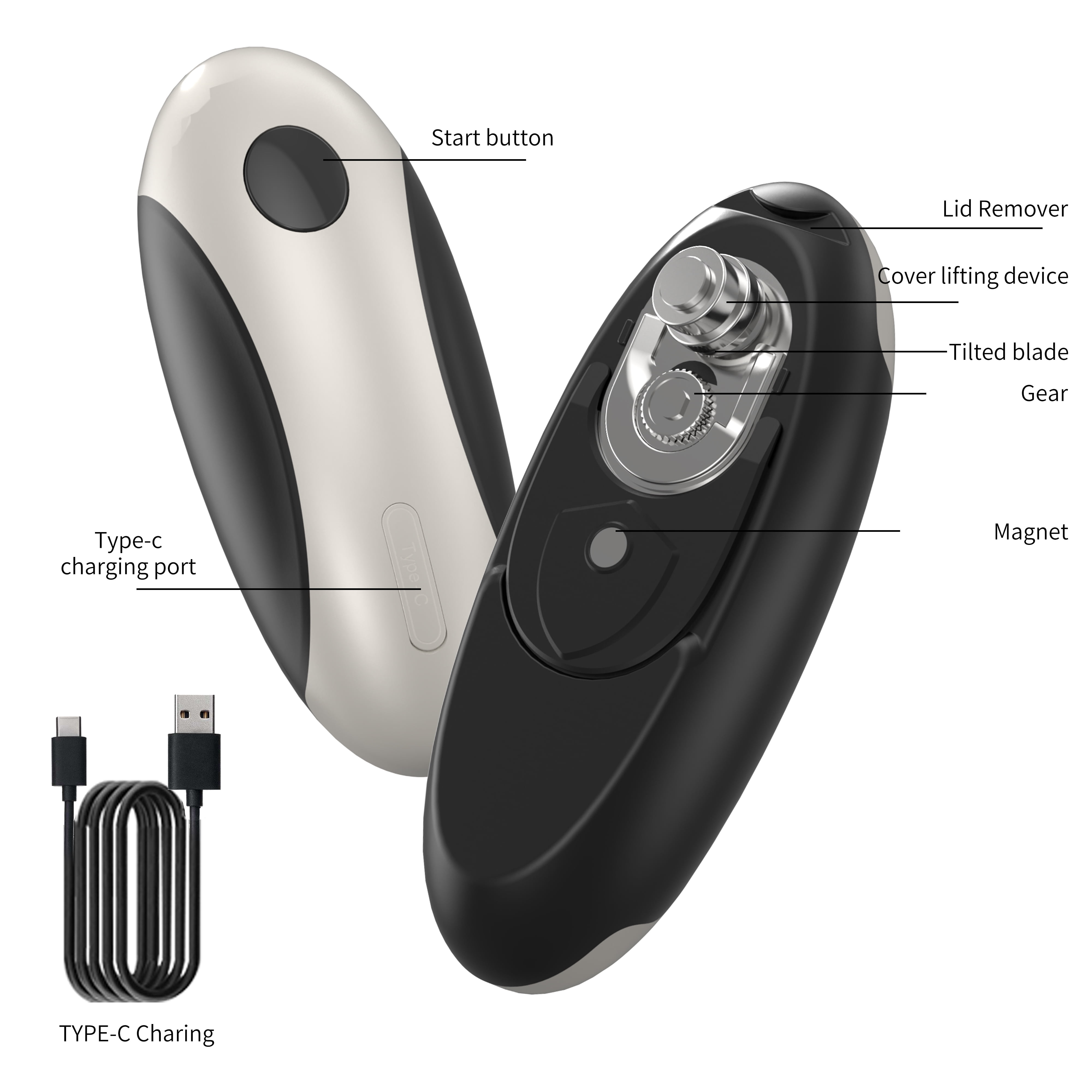 M‌SAS Electric Can Opener - USB Rechargeable Automatic Opener, Hands-Free Safe Design for All Can Sizes, Smooth Edge Kitchen Tool for Seniors with Arthritis