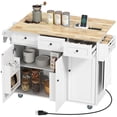 thumbnail image 3 of HOMCOM Rolling Kitchen Island with Charging Station and Drop Leaf, 53" Kitchen Island Table with Wood Top, 3 Drawers, Adjustable Shelf, White, 3 of 9