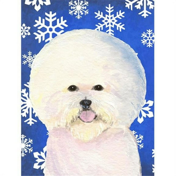 11 x 15 in. Bichon Frise Winter Snowflakes Holiday Flag Garden Size