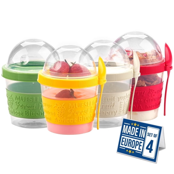 Crystalia Colorful BPA-Free Plastic Drop Resistant Yogurt Parfait Food Storage Jars (4 Count)