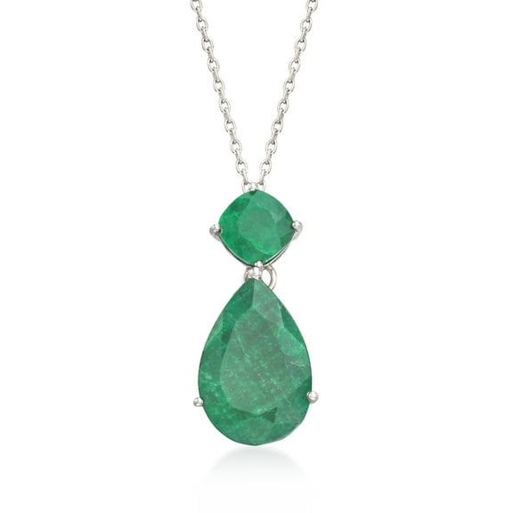 Ross-Simons 11.90 ct. t.w. Emerald Pendant Necklace in Sterling Silver, Women's, Adult