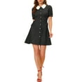 thumbnail image 2 of INSPIRE CHIC Women's Button Down Contrast Peter Pan Collar Lace up Dress L black, 2 of 5