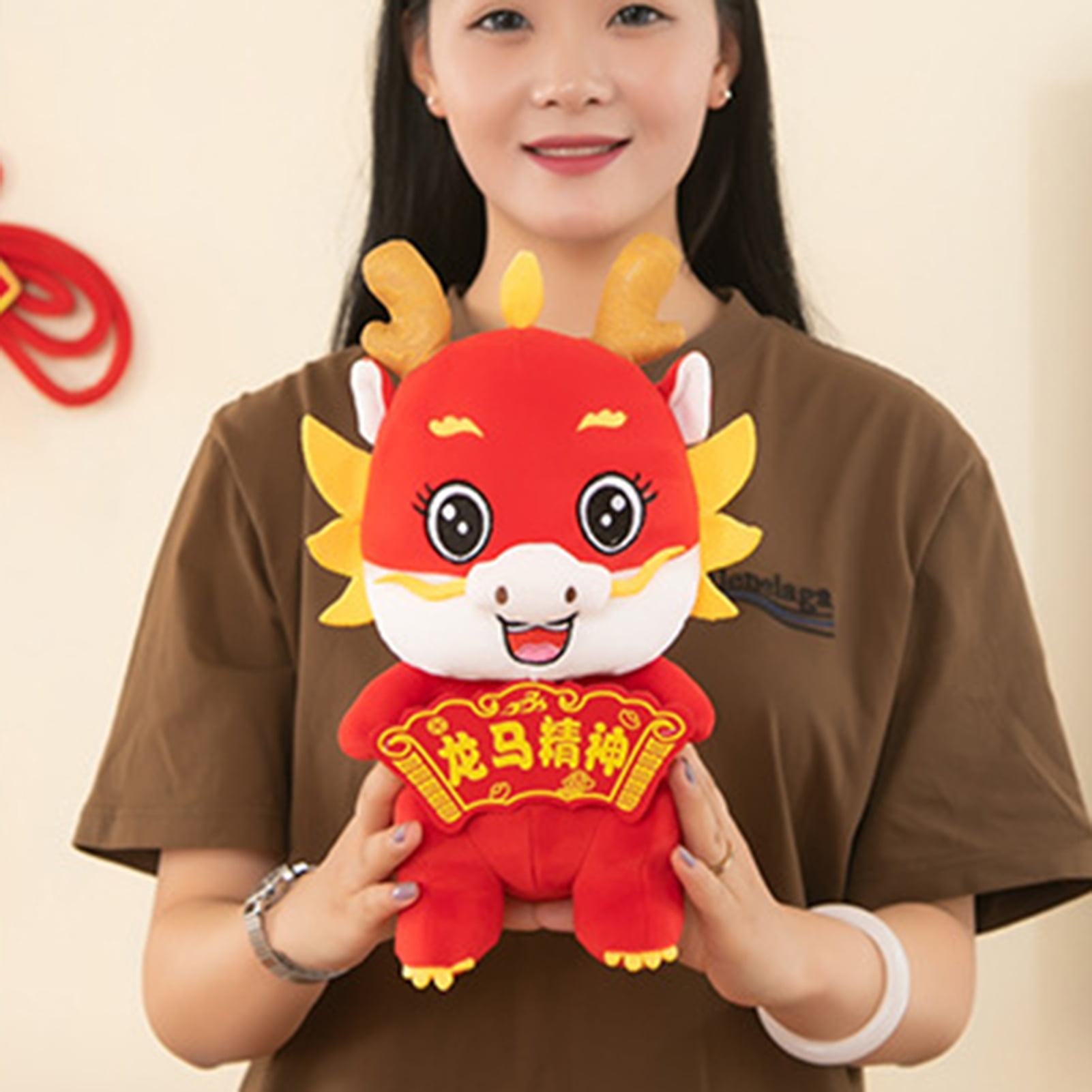 Acewen 1 Piece 2024 Dragon Year Plush Mascot Dragon Stuffed Animal Standing  Statue Tabletop Ornament for Chinese New Year Spring Festival Tradition