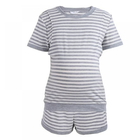 

3 in 1 Labor Delivery Nursing PJS Maternity Nursing Pajamas Shorts Set Stripe Pregnancy Breastfeeding Sleepwear