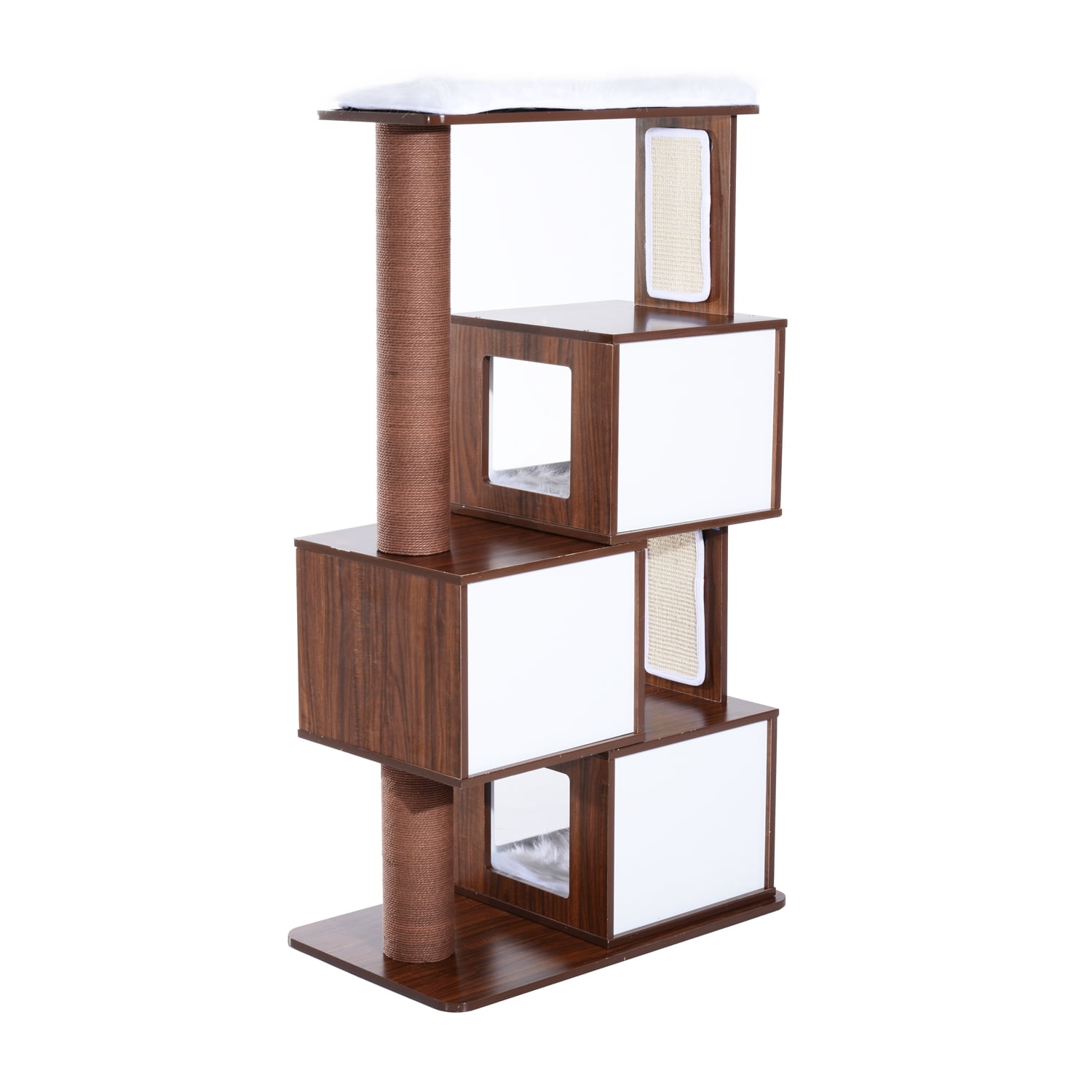 Pawhut 54 Mid Century Modern Modular Cat Tree Coffee White Pawhut 54 Mid Century Modern Modular Cat Tree Coffee White Com