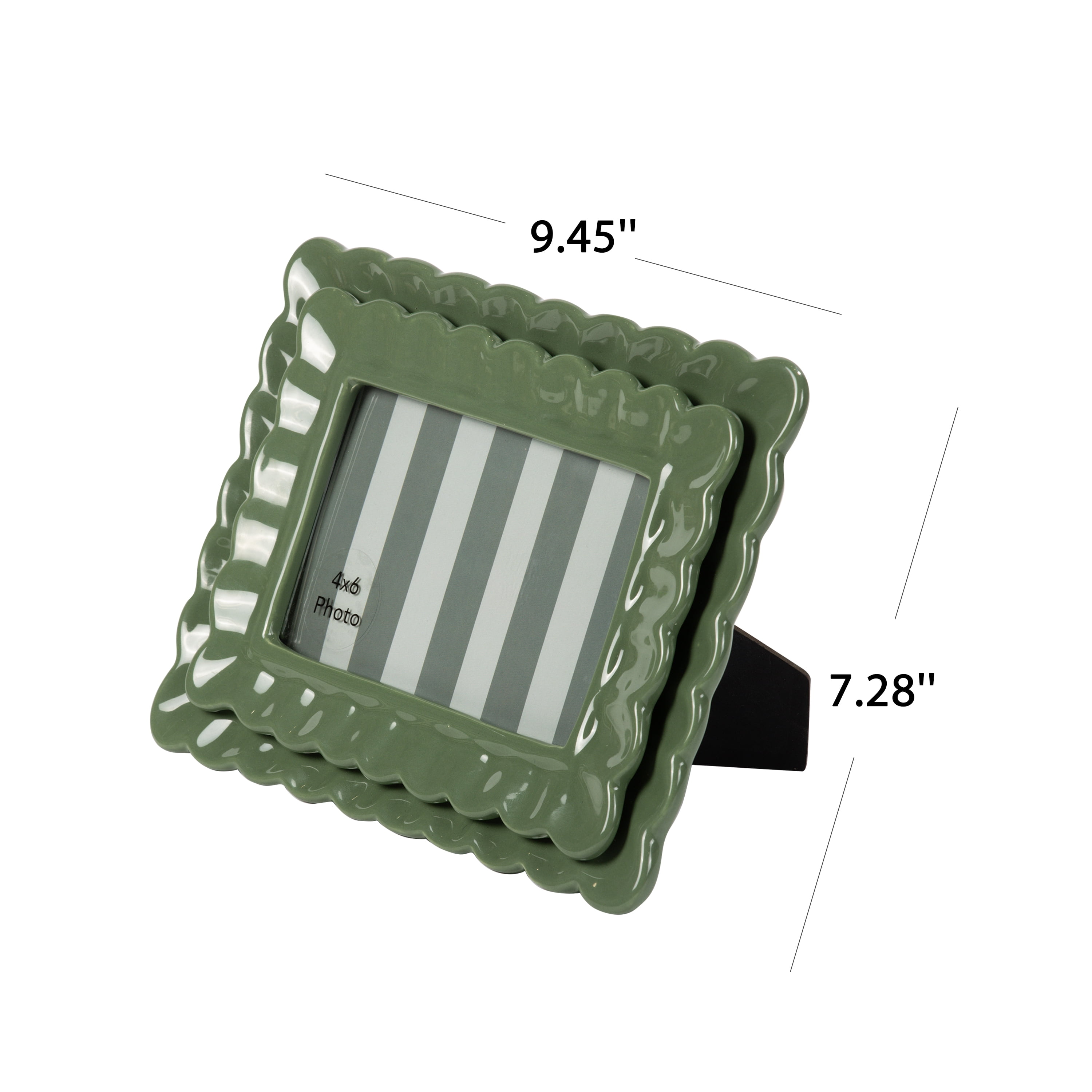Sterling & Noble Home – 6x4 Picture Frame – Double Ruffle Green Ceramic Photo Frame