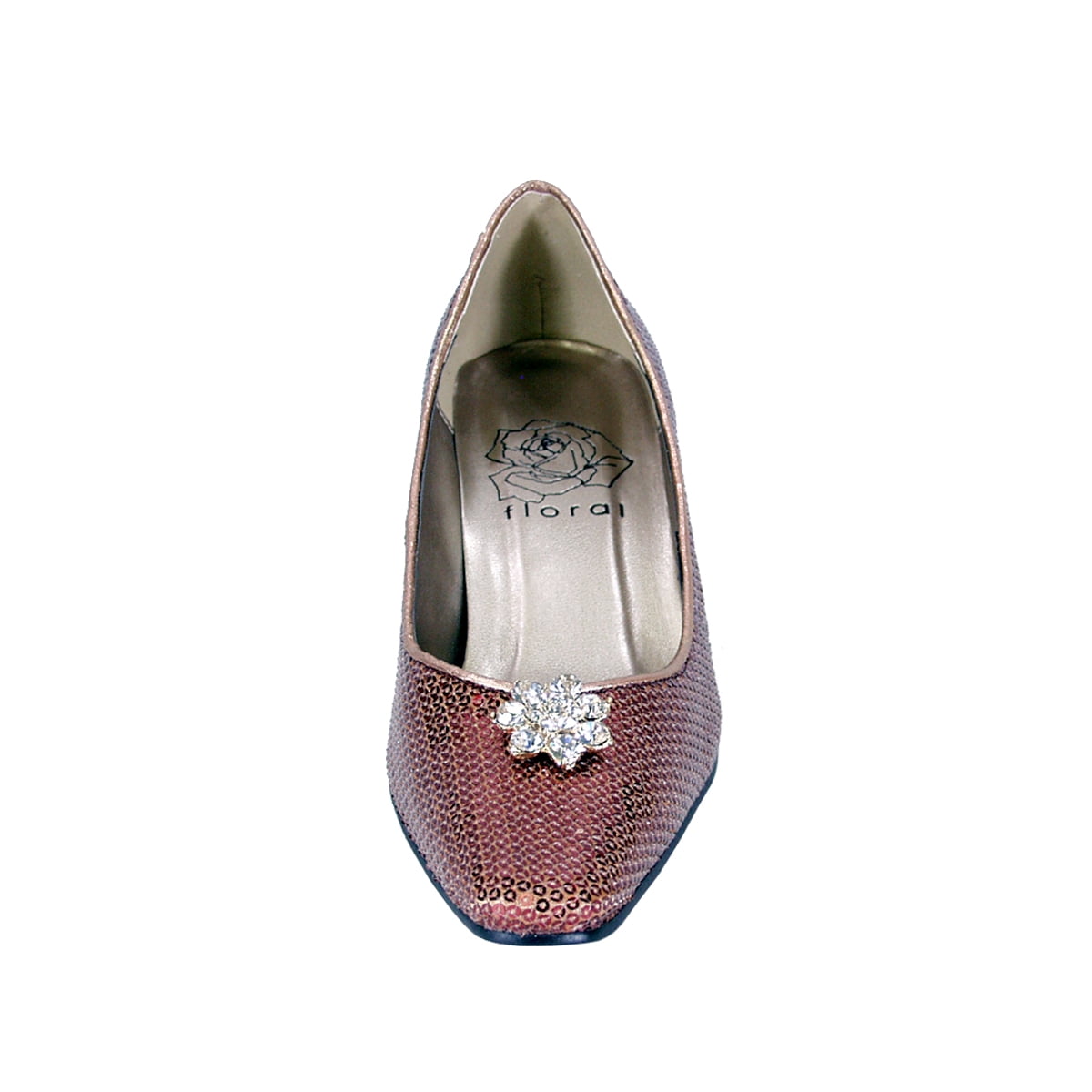 FLORAL Ada Women Wide Width Sequins Vamp and Rhinestone Ornament Pumps BRONZE 12
