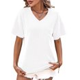 thumbnail image 3 of Womens Summer V Neck Tops Oversized T Shirts Short Sleeve Blouses for Women Dressy Casual Work Outfits White M, 3 of 8