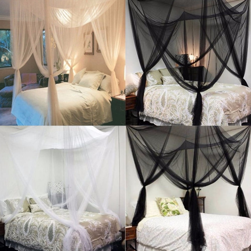 Mesh Bed Canopy, Four Corner Canopy, Bed Frame Queen Canopy Bed Tents for Girls, Bed Curtain for Toddler Bed, King Twin Size Bed Canopy Decor for Adults Bed, Kids Bed, Screen Netting Curtains Black