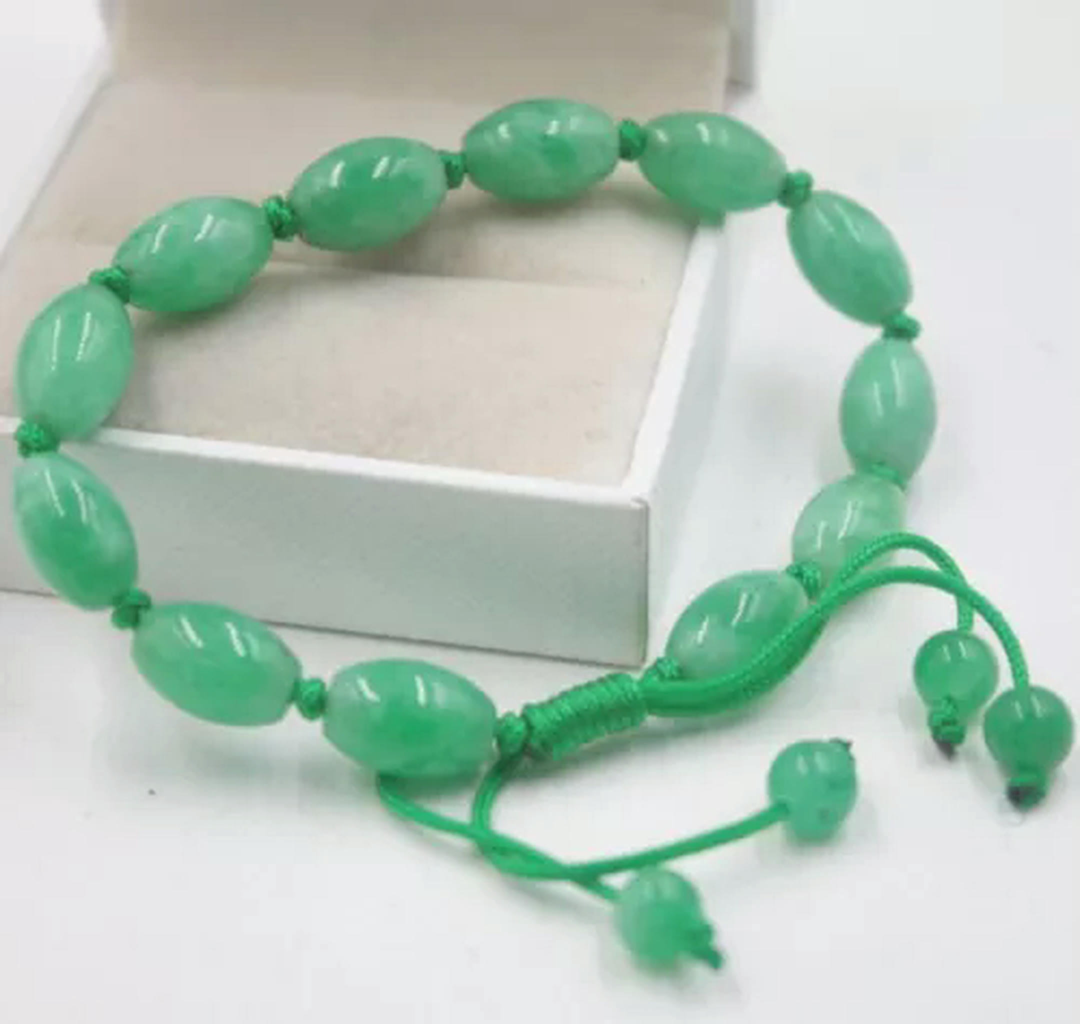 HOOUN Real Natural Jade Jadeite Bracelet Green Oval Beads Women Men Rope Weave Link