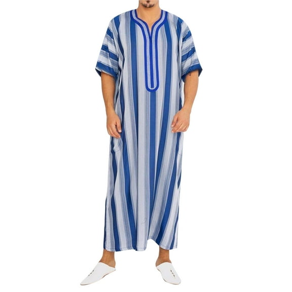 Rigardu mens shirts shirt for men men's t-shirts men's dress shirts Mens Short Sleeved Robe Arab Ethnic Long Middle Muslim Dress Blue L