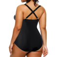 thumbnail image 3 of GHSDFBB Women Plus Size One Piece Swimsuits V Neck Tummy Control Bathing Suits Retro Ruched Swimwear, 3 of 6