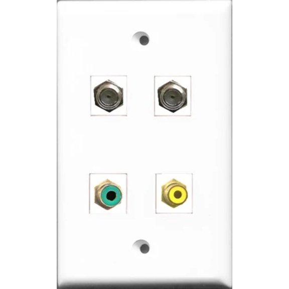 RiteAV 1 Port RCA Yellow and 1 Port RCA Green 2 Port Coax Cable TV- F-Type Wall Plate