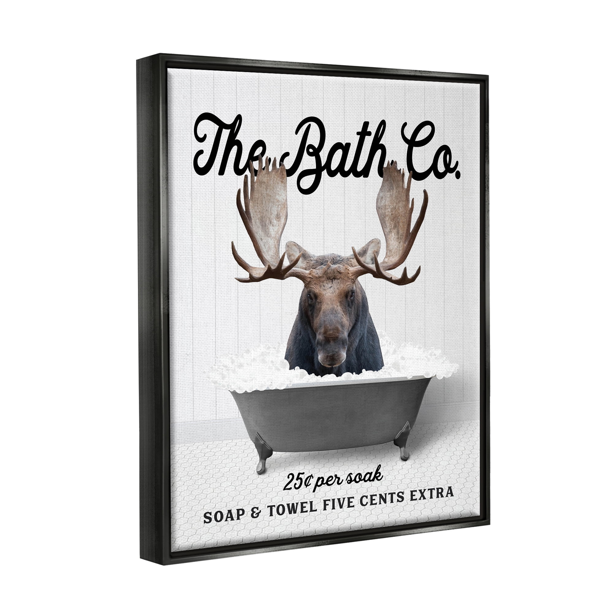 Stupell Industries Vintage Bathtub Moose Animals & Insects Painting Black Floater Framed Art Print Wall Art, 25 x 31