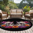 thumbnail image 5 of Bright Flowers Skull Round Area Rug 5ft, Vibrant Botanical Skeleton Black Washable Non-Slip Circle Rugs for Bedroom Living Room Kitchen, Soft Low Pile Carpet for Dining Room Playroom Nursery, 5 of 9