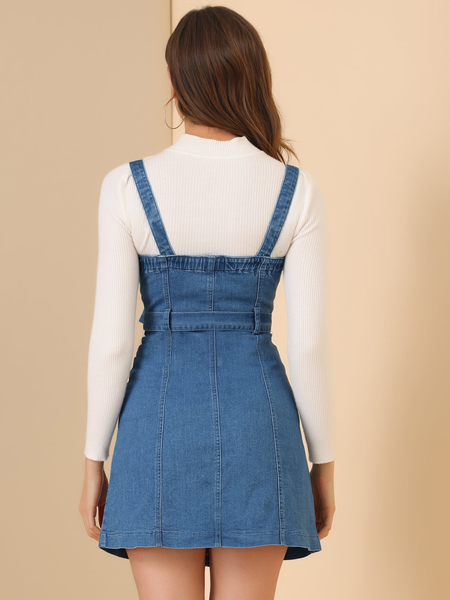 DARING DIVA Adjustable Strap Tie Waist A-Line Denim Dress XL Blue