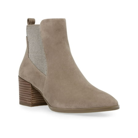 

ANNE KLEIN Womens Beige Side Gussets Almond Toe Stacked Heel Leather Booties 10