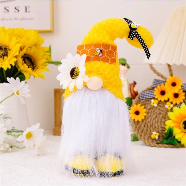 Spring Decoration Supplies Bee Festival White Flower Hat Rudolph Figurine Standing Faceless Gnome Summer Dwarf