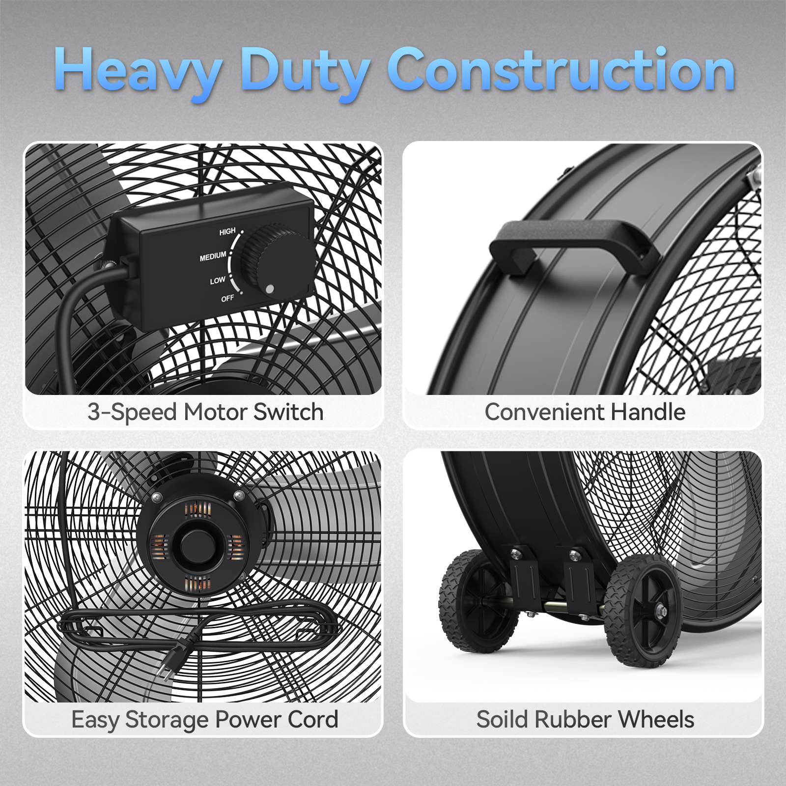 30 Inch 3 Speed High Velocity Industrial Drum Fan, 14000 CFM, For Warehouse, Workshops, Garage, Factory and Basement, UL Safety Listed