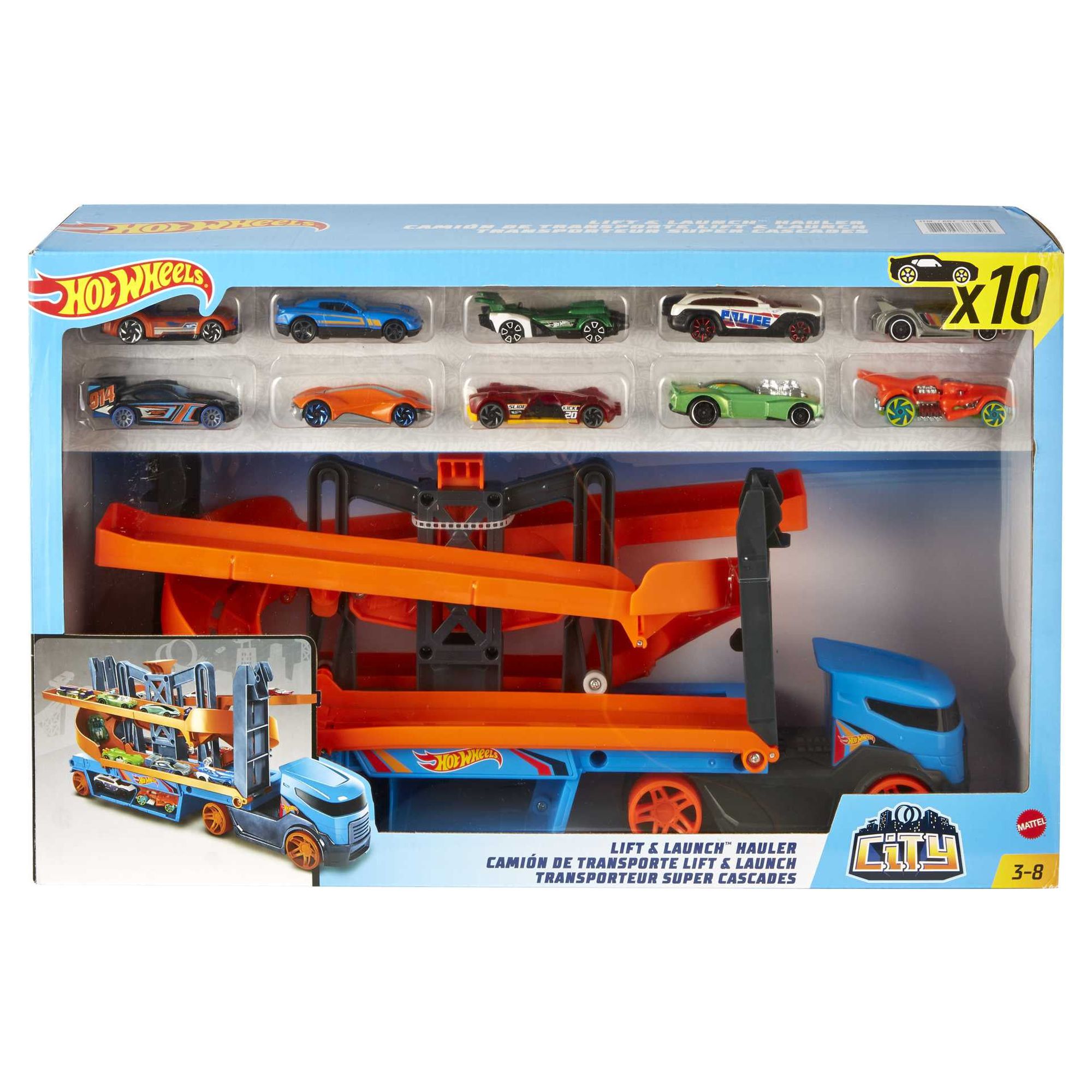 Hot Wheels Lift & Launch Hauler Toy Truck with 10 Cars in 1:64 Scale, Transporter Stores 20 Vehicles - image 6 of 6