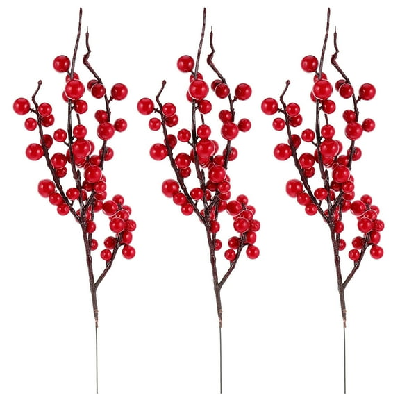 Oraceous 3pcs Artificial Red Berry Stems Holly Berry Branches Christmas Picks Greenery Xmas Holiday and Home Decor Cedar Branch Winter Garland