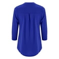 thumbnail image 4 of Blue Womens Plus Size T Shirts, Long Sleeve Blouse for Women, Womens Plus Size Blouse, Women's Spring Autumn Winter Three Quarter Sleeve Solid Color V Neck Buckle Pleated Casual Pullover T Shirt Top, 4 of 9