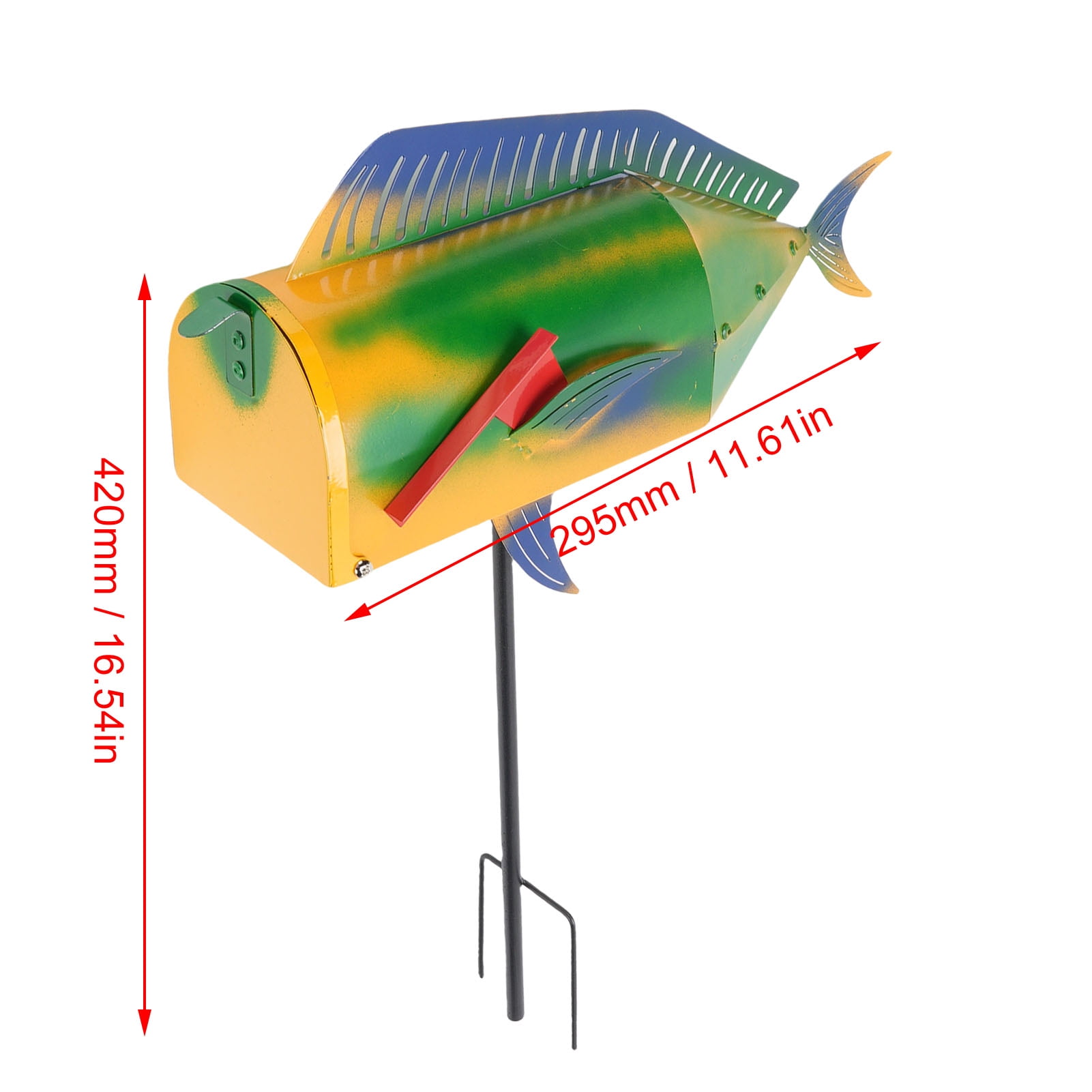 Riousery Large Metal Mail Box Fish Shape Iron Post Box Large Capacity For Outside Residential Home 16.54 inches / 42.0 cm