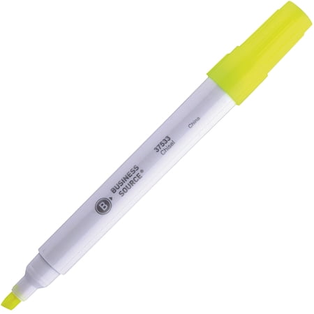 Business Source Chisel Tip Yellow Value Highlighter - Chisel Marker Point Style - Yellow - White Barrel - 12 / Dozen | Bundle of 5