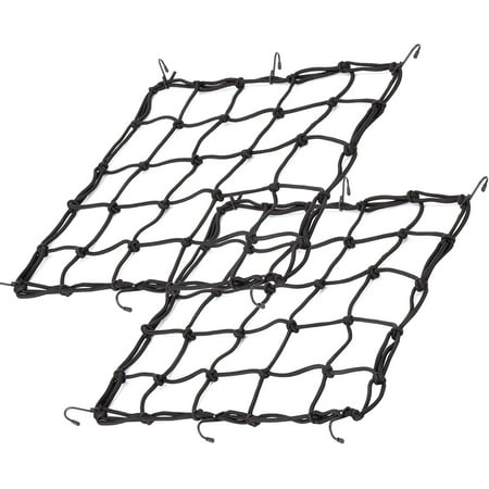 15.7"x15.7" Heavy Duty Bungee Cargo Net for Motorcycle, ATV, Bike – 2-Pack with Adjustable Metal Hooks, Stretchable to 33"x33", Thick Mesh Netting