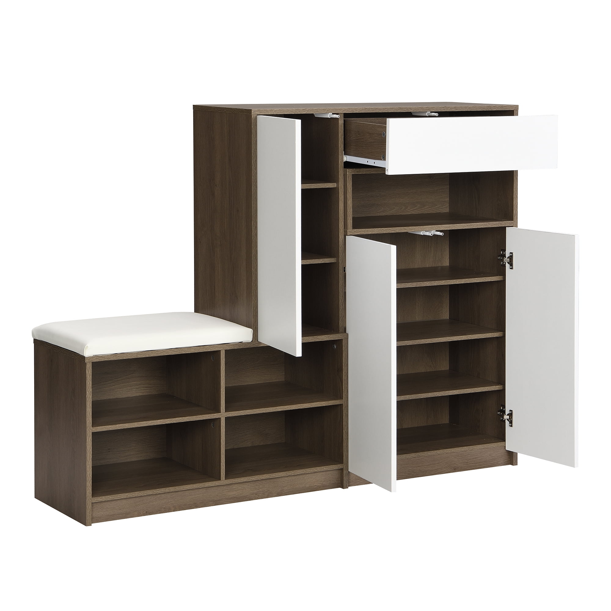 Aukfa Modern 2-in-1 Shoe Storage Bench Shoe Cabinets for Entryway ,Shoe Rack with Padded Seat - White