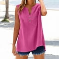 thumbnail image 2 of Holzkary Linen Tank Tops for Women,Henley Sleeveless Tops Casual Summer Loose Fit T Shirts Solid Color Tunic Tank Tops V Neck Tee Button Shirt Top Stand Solid Color Collar Shirt Hot Pink 5Xl, 2 of 9
