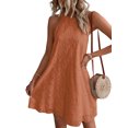thumbnail image 1 of Fashnice Robe Mini pour Femmes Col Halter Robes Courtes Sans Manches Robe d'Été de Plage Décontractée Voyage Orange TG, 1 of 2