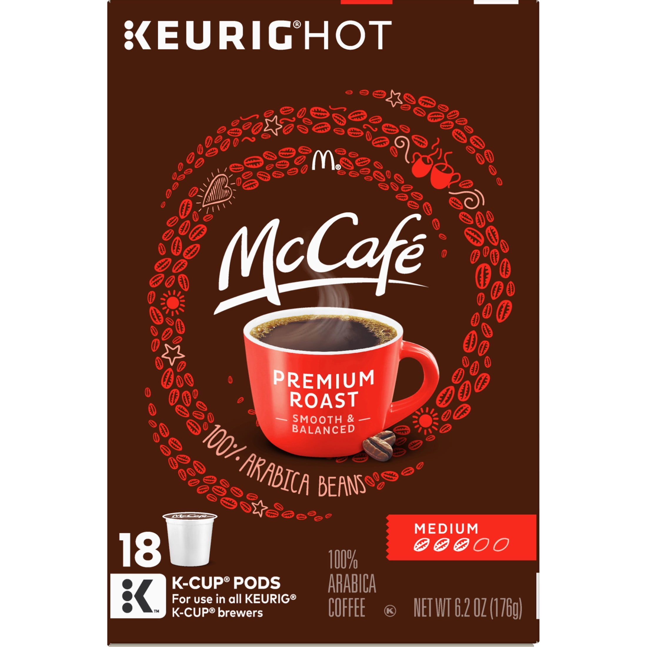 McCafe Premium Roast Medium Coffee K-Cup Pods, Caffeinated, 18 ct - 6.2 oz Box