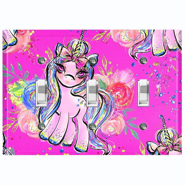 Metal Light Switch Plate Cover Pink Unicorn Rose Fairy Universe UNI005