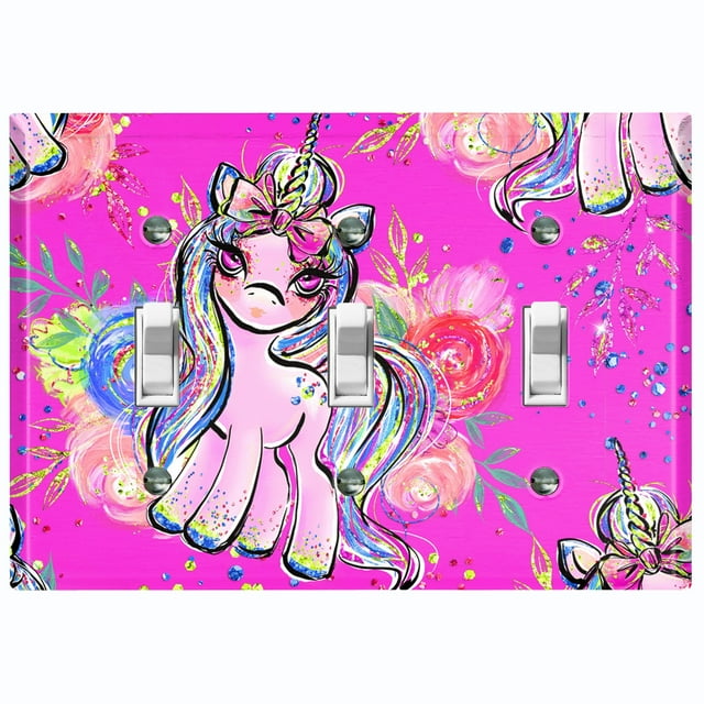 Metal Light Switch Plate Cover Pink Unicorn Rose Fairy Universe UNI005