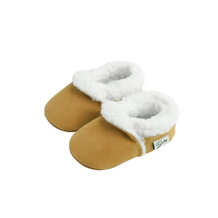 

Newborn Baby Boy Girl Plush Shoes Anti-Slip Soft Sole Footwear Walking Shoes Solid Color Autumn Winter